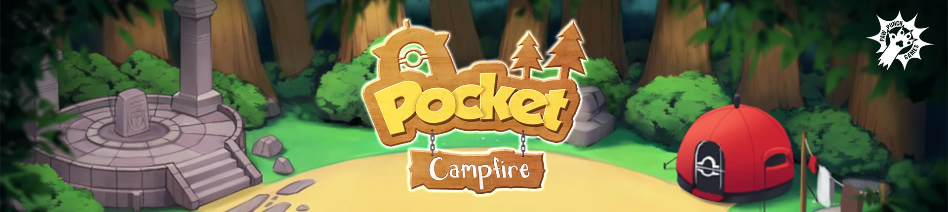 Pocket Campfire official artwork showing a forest campsite and red tent
